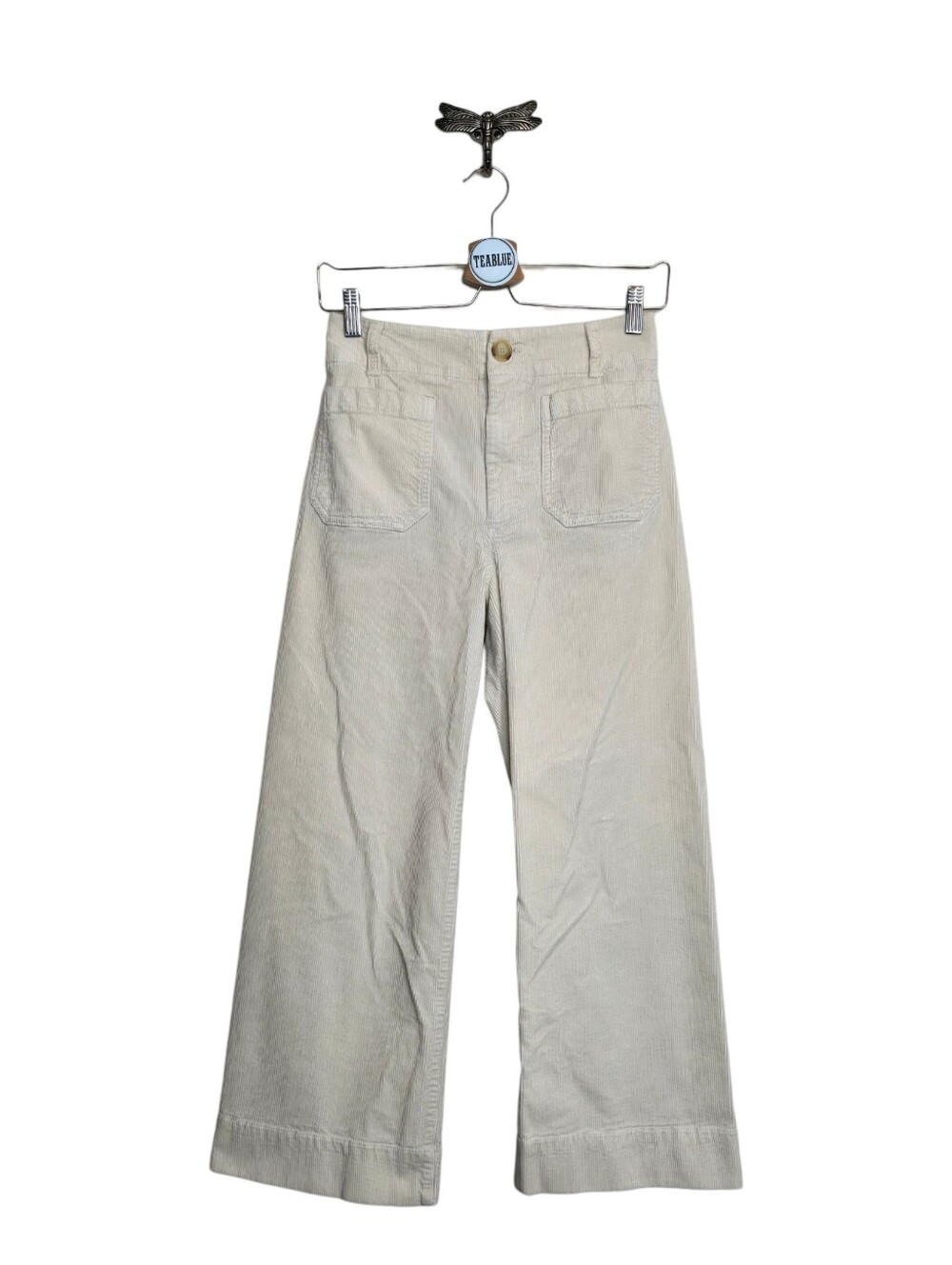 Maeve Anthropologie Colette Crop Pants Corduroy Wide Leg Trousers Cream 27 - Picture 2 of 12